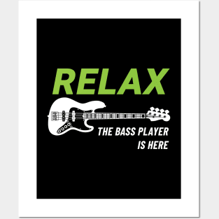 Relax The Bass Player Is Here J-Style Bass Guitar Dark Theme Posters and Art